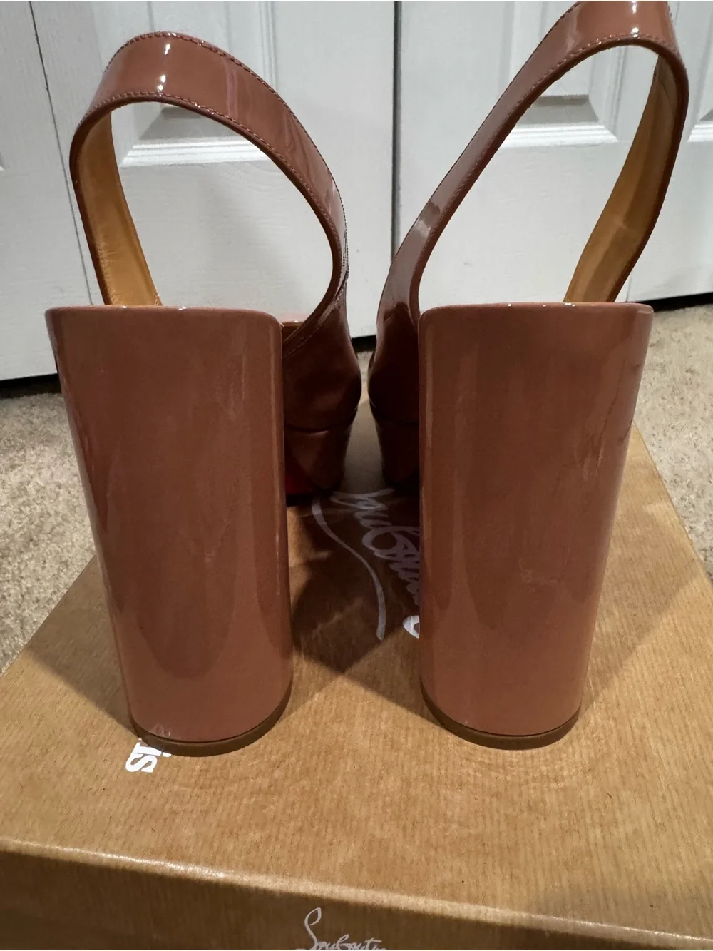 Christian Louboutin Movida Sling 130 Nude Patent Platform Heels Size 41 New